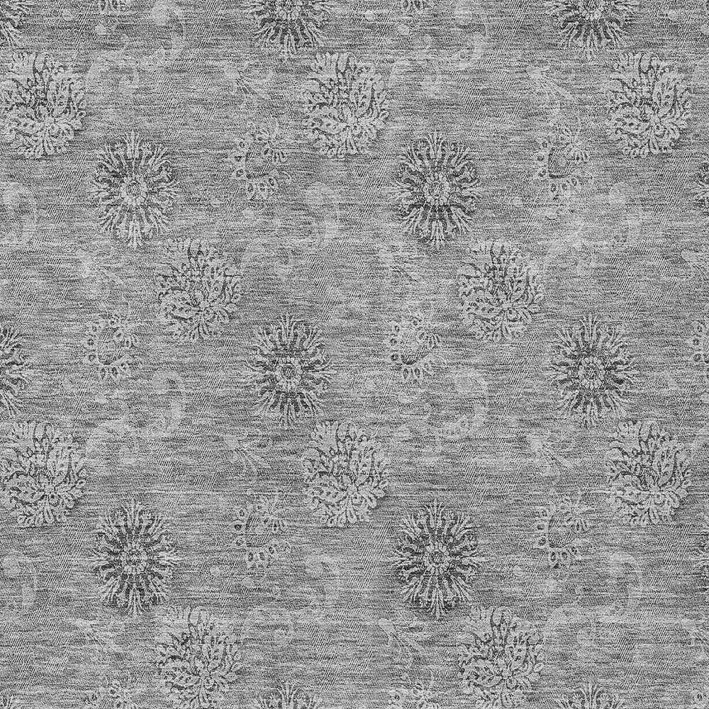 5' X 8' Pewter And Gray Floral Washable Indoor Outdoor Area Rug