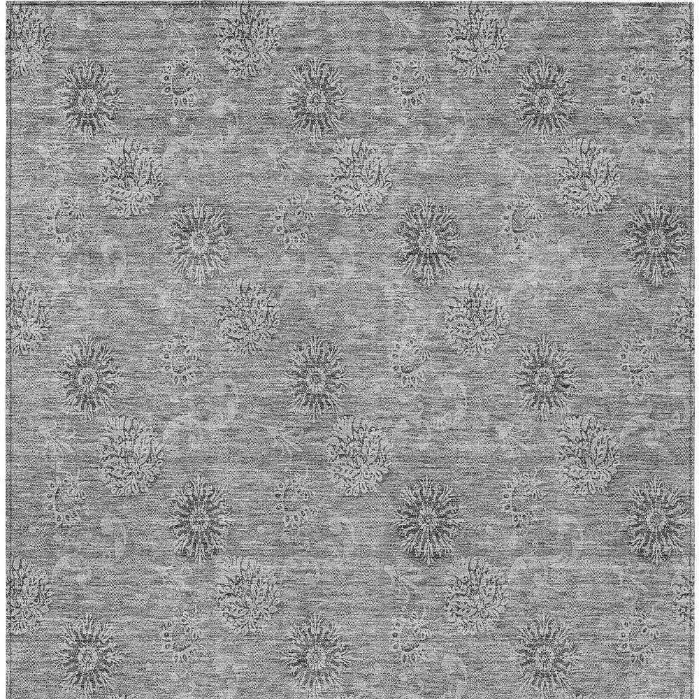 5' X 8' Pewter And Gray Floral Washable Indoor Outdoor Area Rug