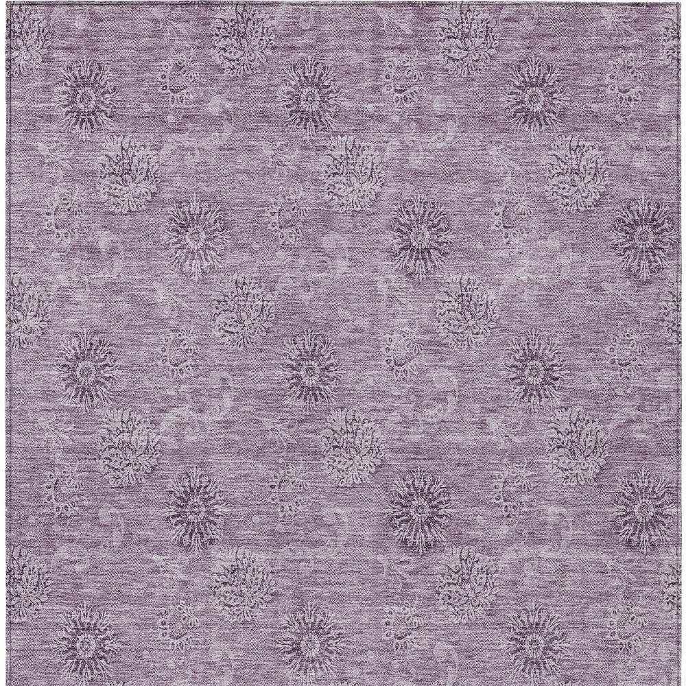 9' X 12' Plum And Purple Floral Washable Indoor Outdoor Area Rug