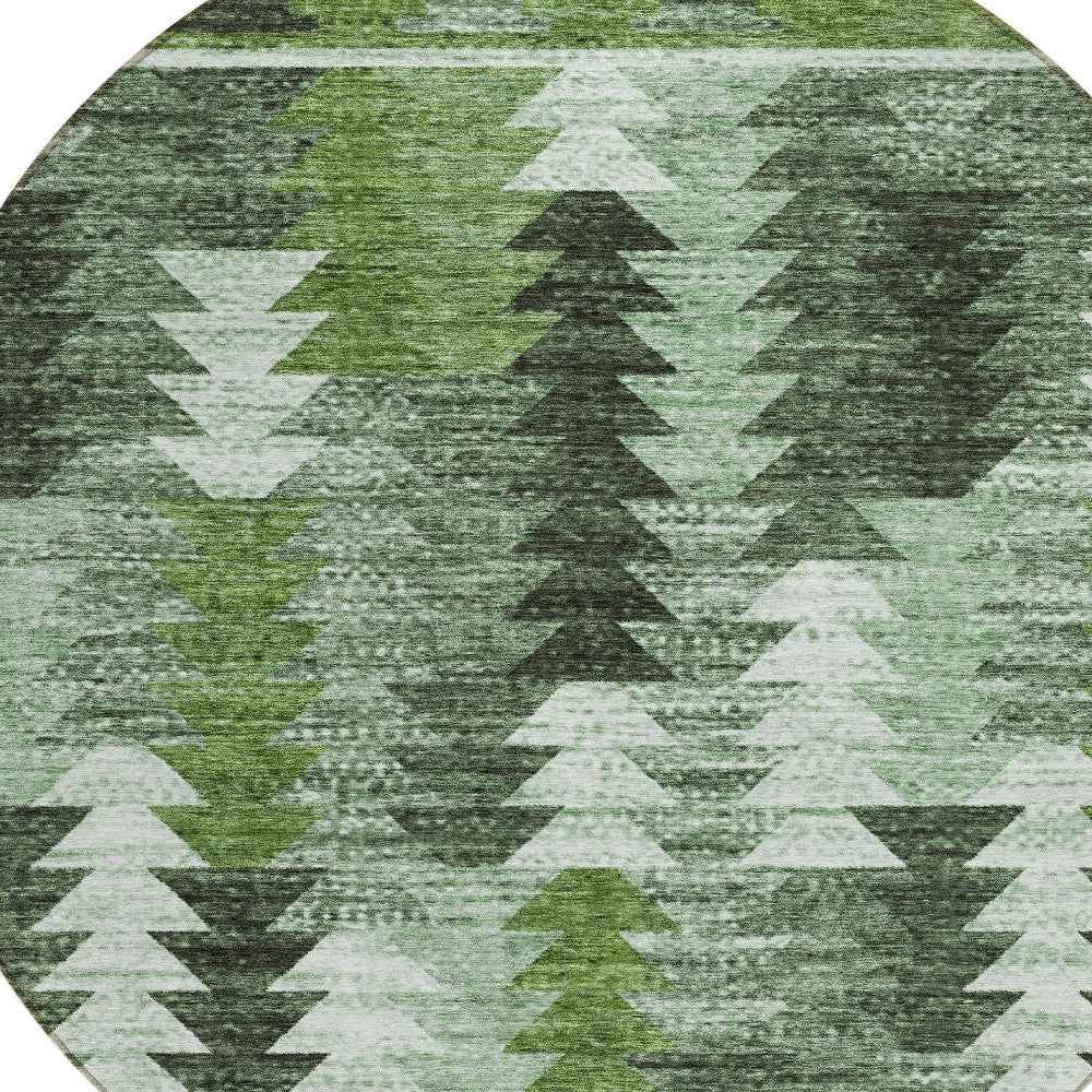 8' Olive Green And Fern Green Round Southwestern Washable Indoor Outdoor Area Rug