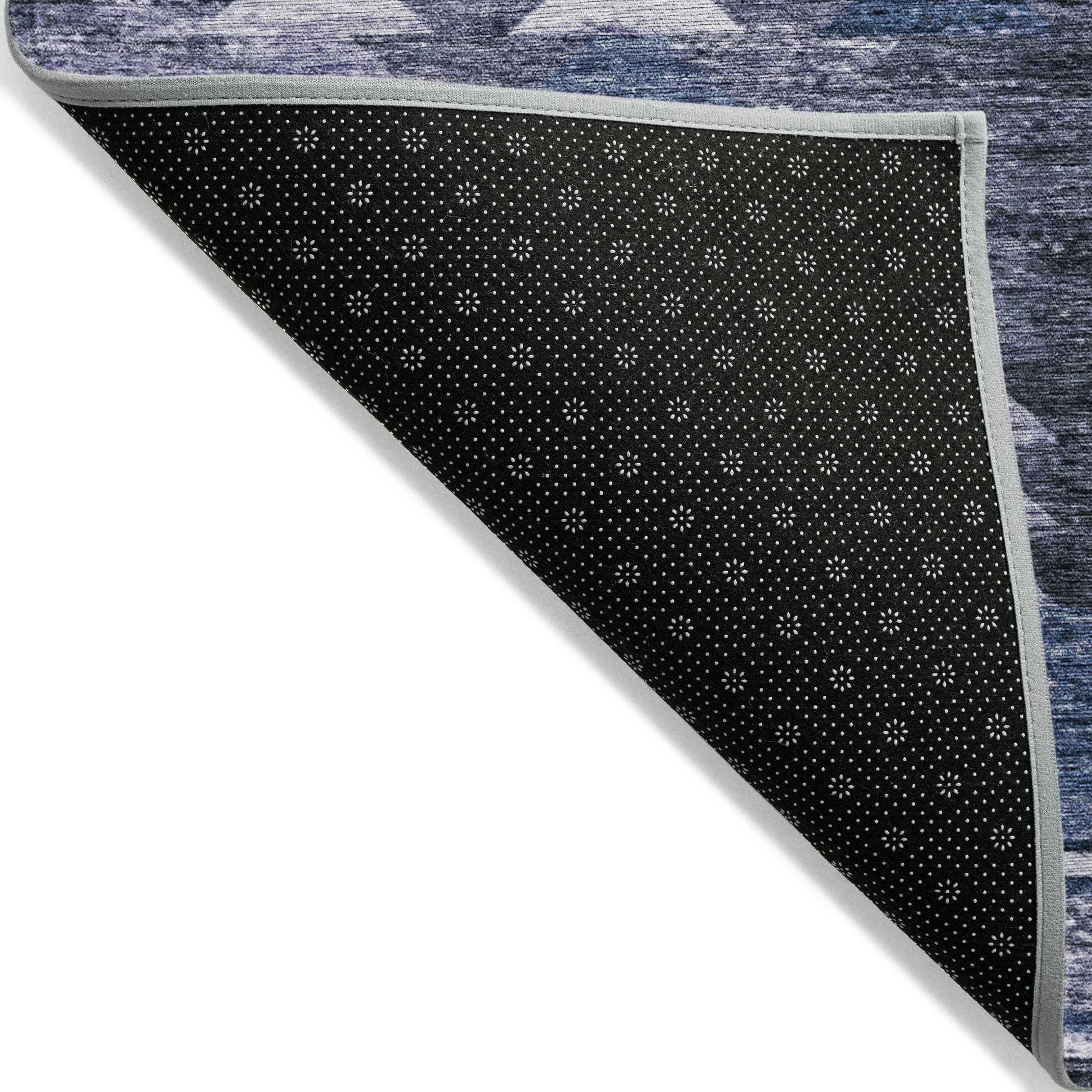 3' X 5' Navy Blue And Sky Blue Southwestern Washable Indoor Outdoor Area Rug