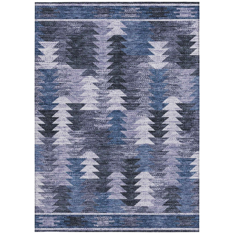 3' X 5' Navy Blue And Sky Blue Southwestern Washable Indoor Outdoor Area Rug