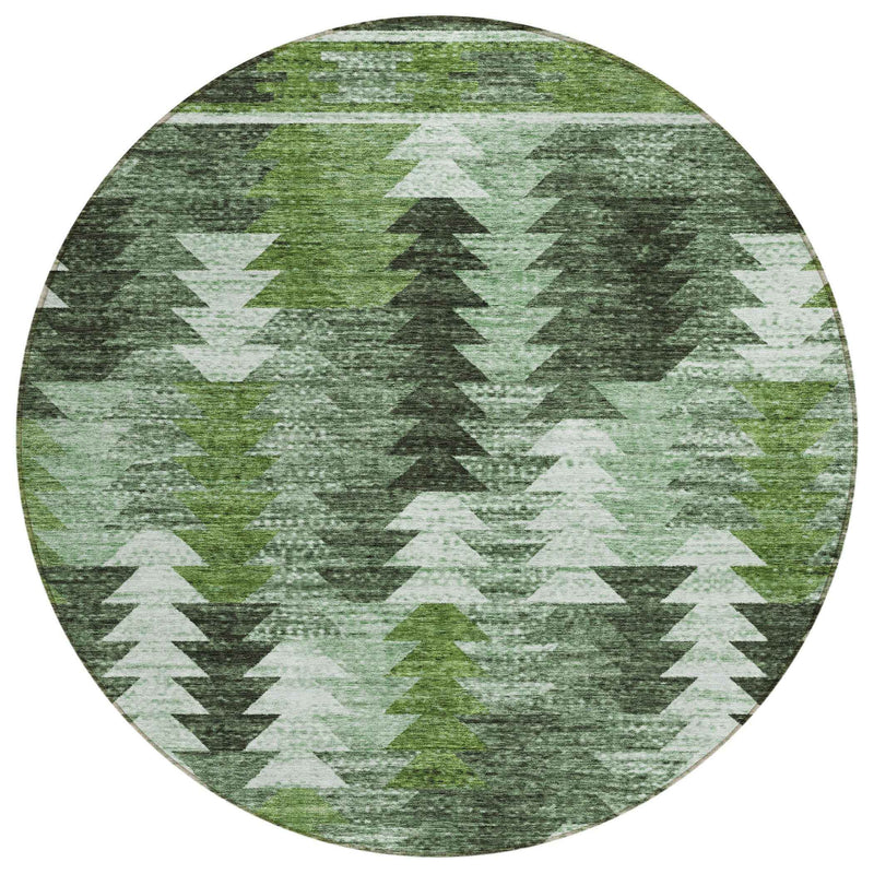 8' Olive Green And Fern Green Round Southwestern Washable Indoor Outdoor Area Rug