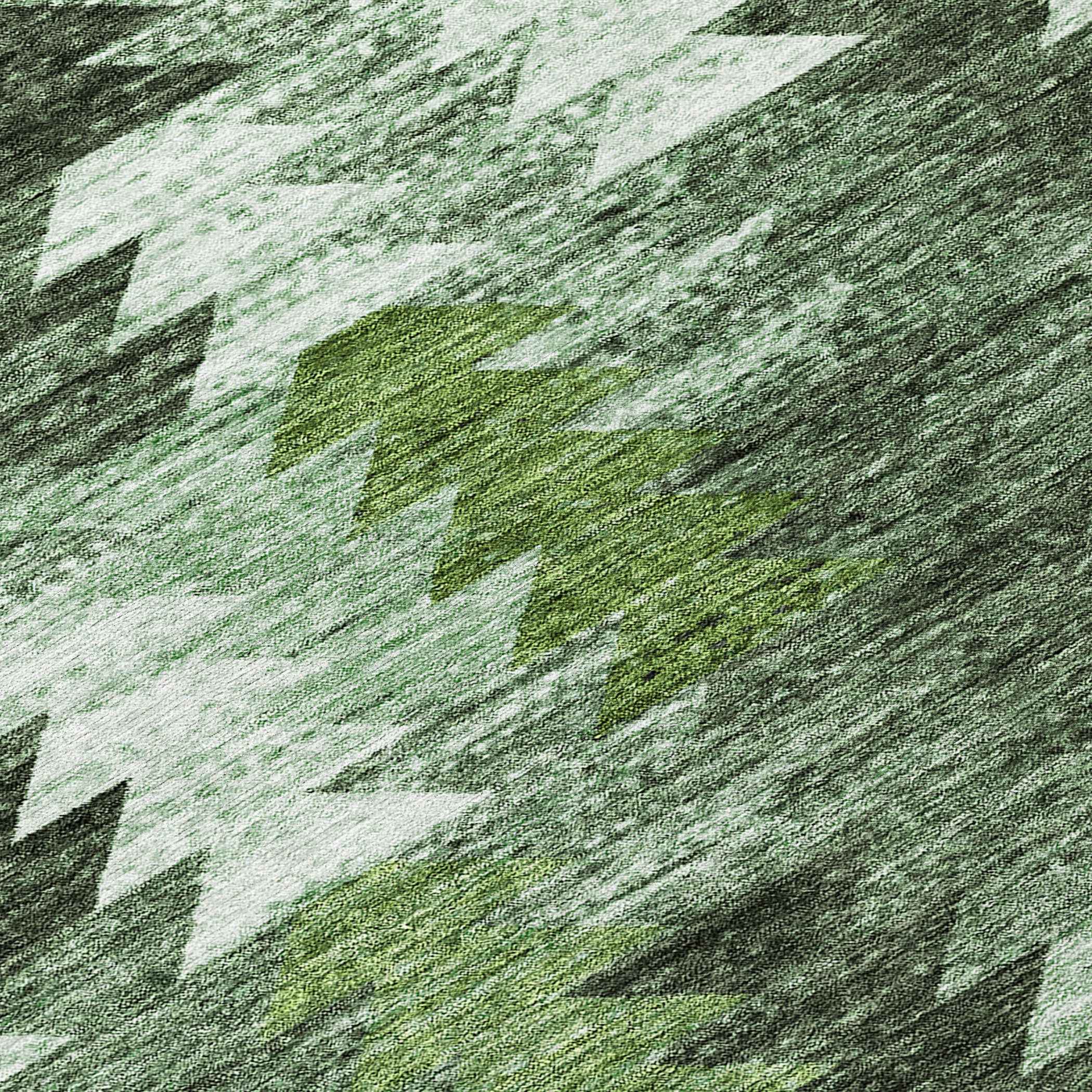 8' Olive Green And Fern Green Round Southwestern Washable Indoor Outdoor Area Rug