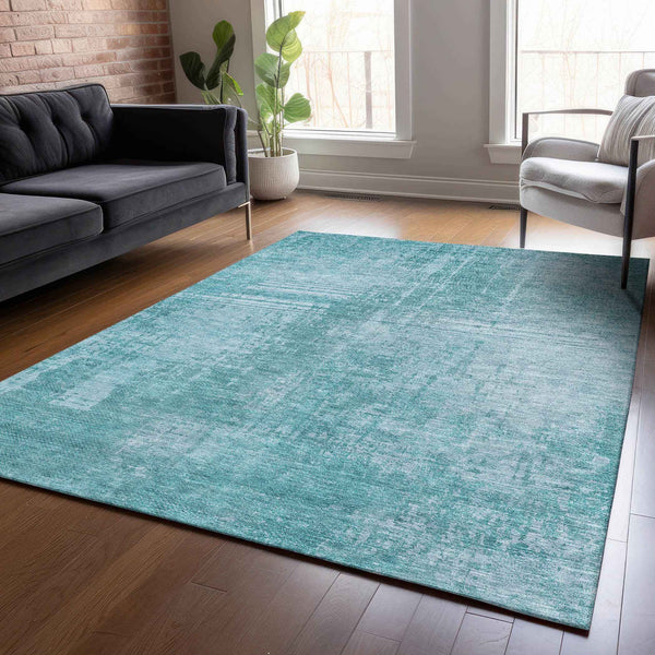 10' X 14' Aqua Teal Blue And Gray Abstract Washable Indoor Outdoor Area Rug