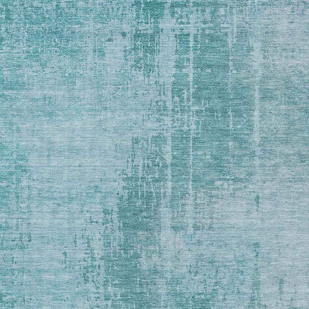 10' X 14' Aqua Teal Blue And Gray Abstract Washable Indoor Outdoor Area Rug