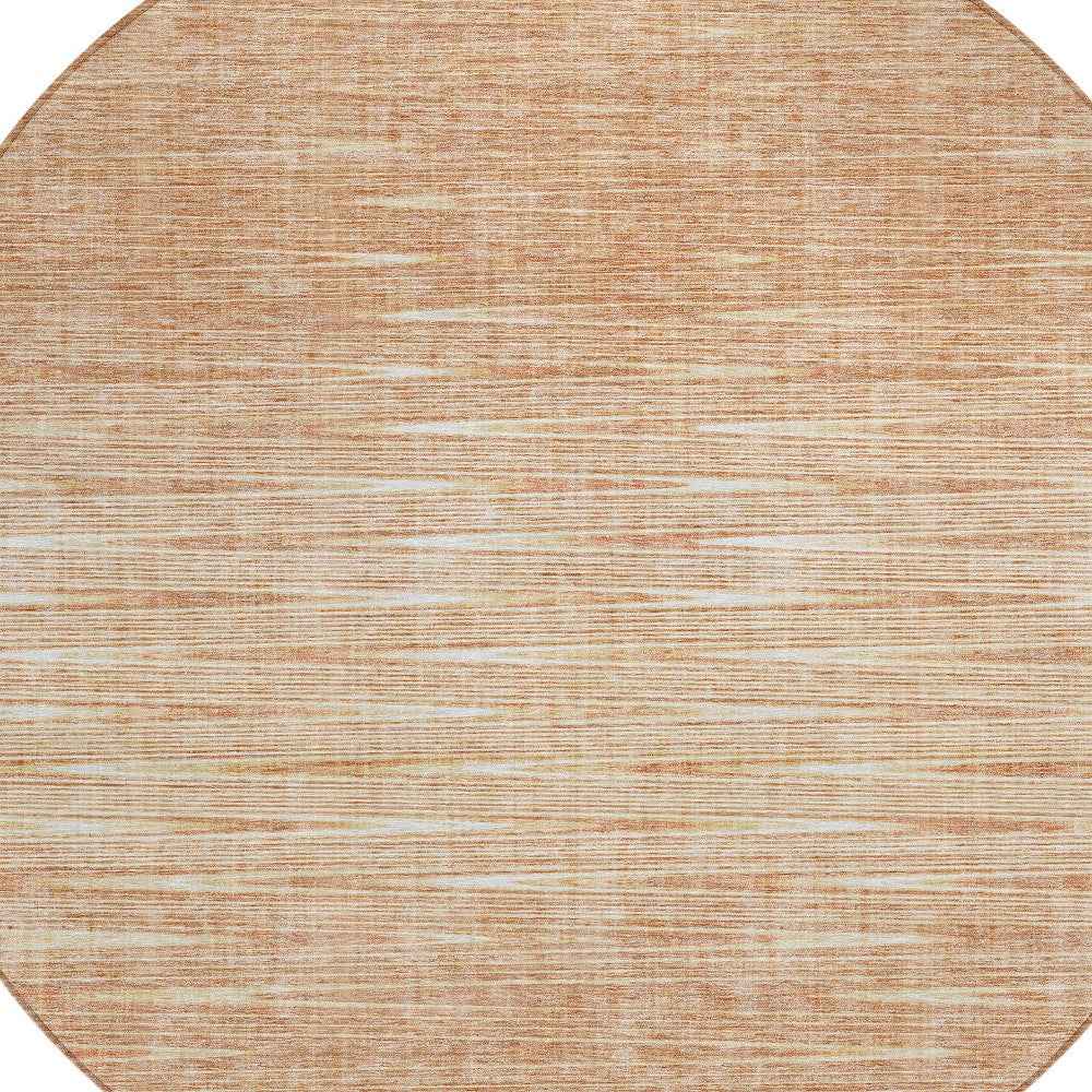 8' Salmon And Ivory Round Abstract Washable Indoor Outdoor Area Rug