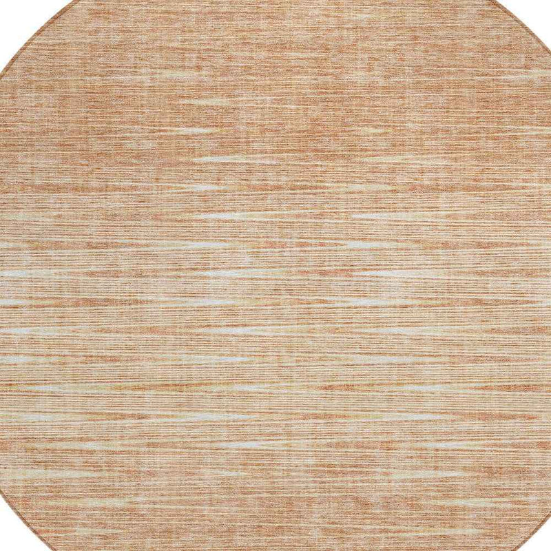 8' Salmon And Ivory Round Abstract Washable Indoor Outdoor Area Rug