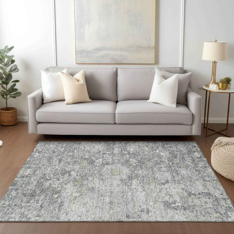 9' X 12' Gray Beige And Charcoal Oriental Washable Indoor Outdoor Area Rug