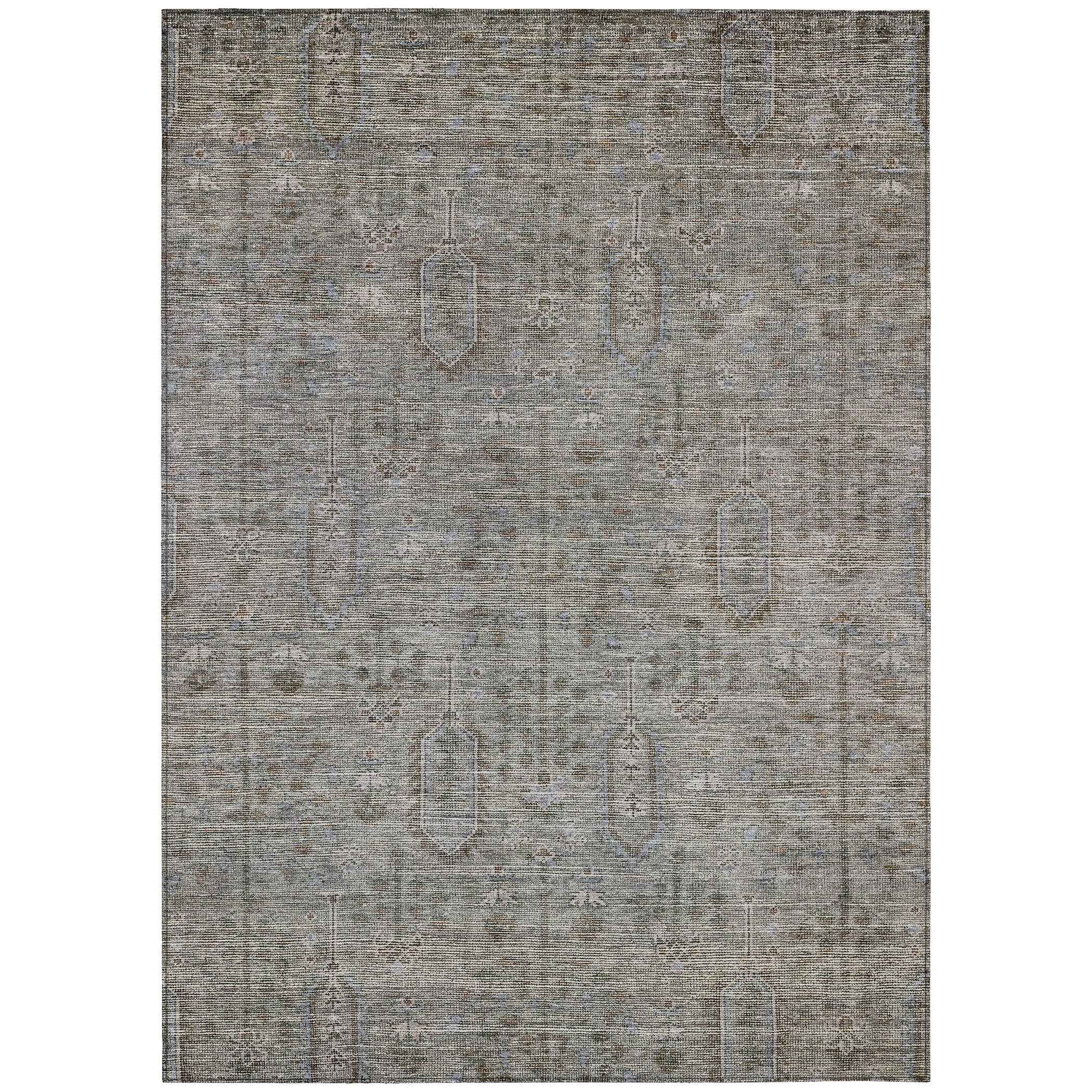 9' X 12' Gray And Silver Southwestern Washable Indoor Outdoor Area Rug