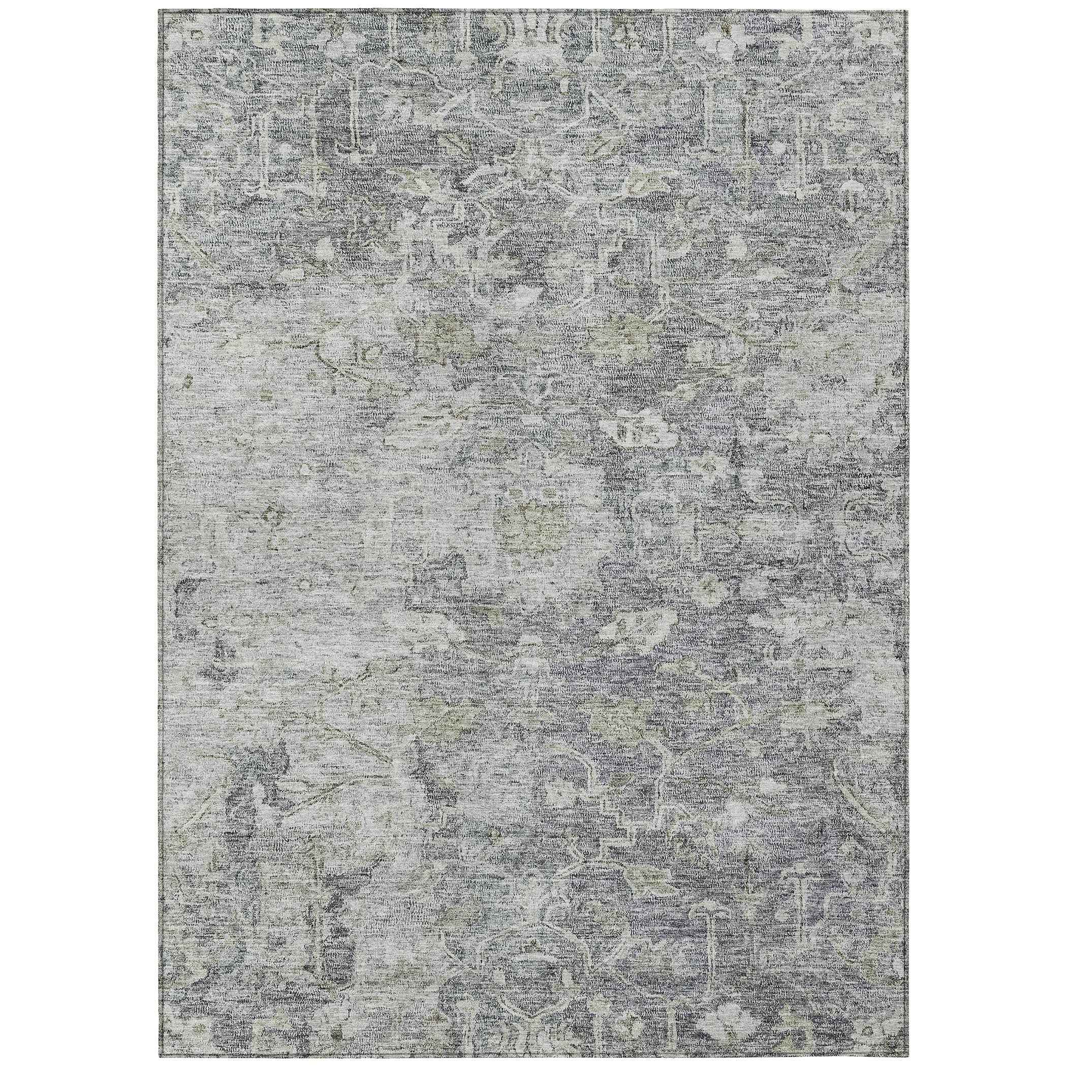 9' X 12' Gray Beige And Charcoal Oriental Washable Indoor Outdoor Area Rug
