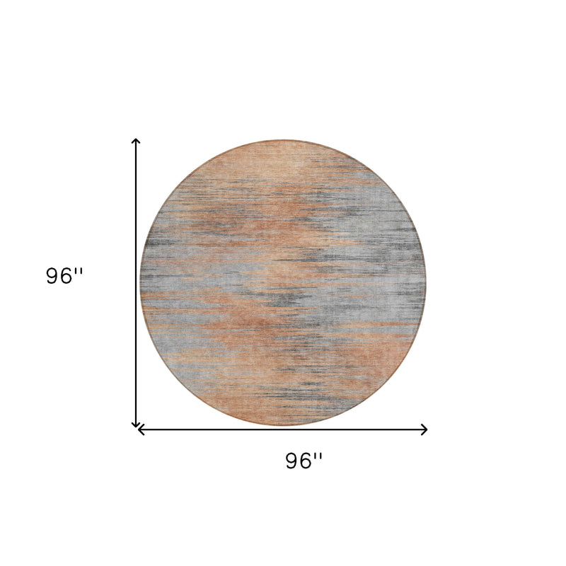 8' Salmon Gray And Charcoal Round Abstract Washable Indoor Outdoor Area Rug