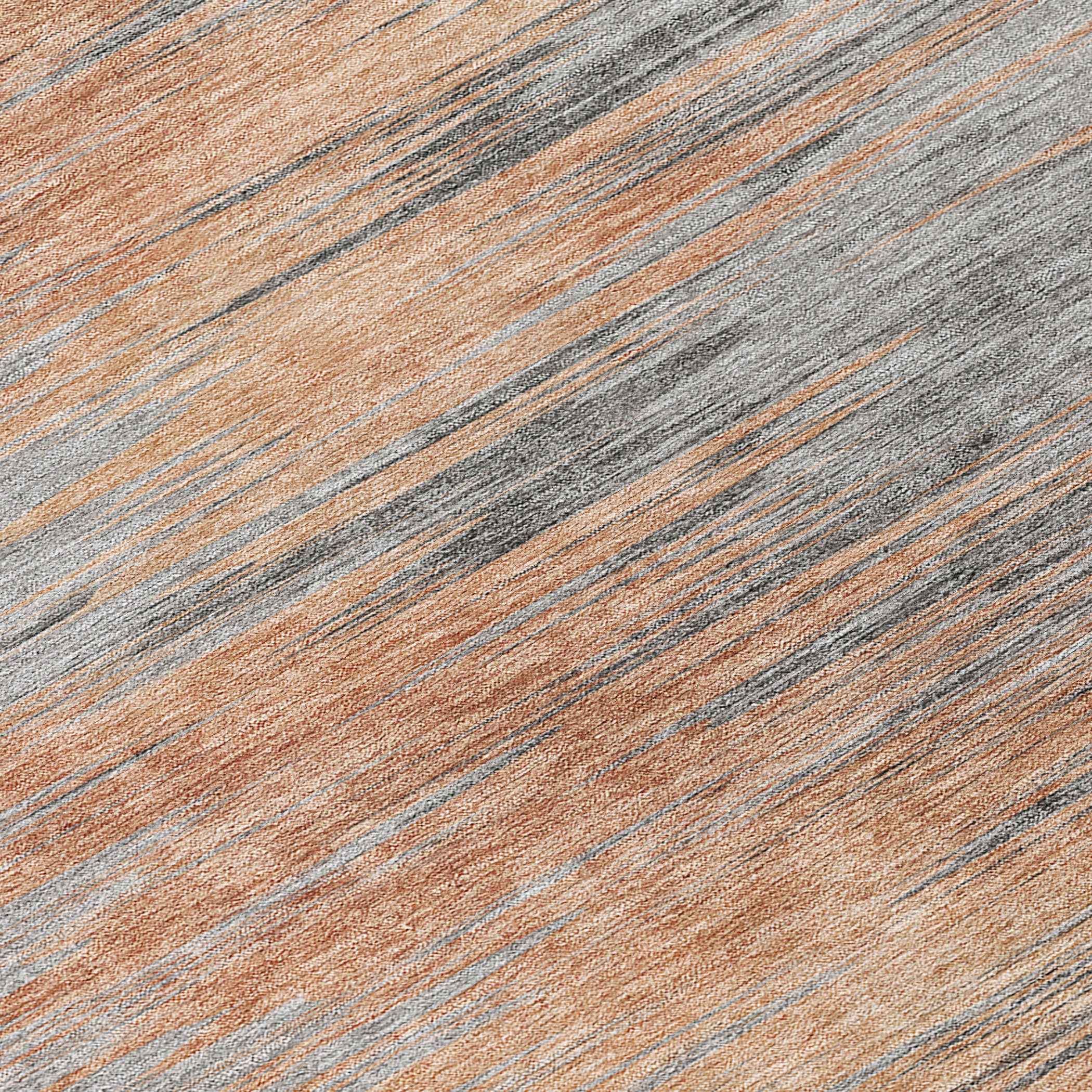 8' Salmon Gray And Charcoal Round Abstract Washable Indoor Outdoor Area Rug