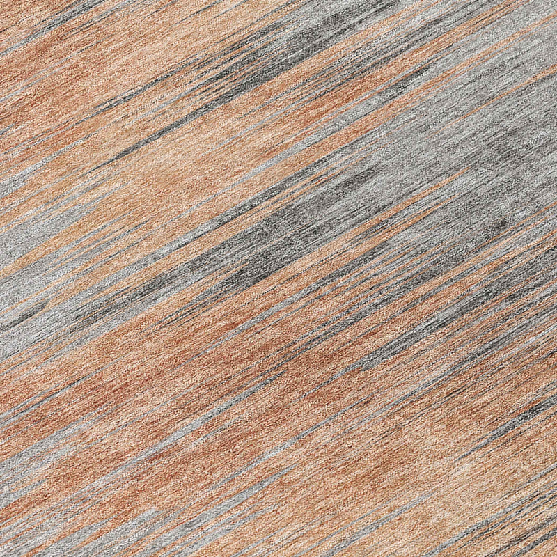 8' Salmon Gray And Charcoal Round Abstract Washable Indoor Outdoor Area Rug