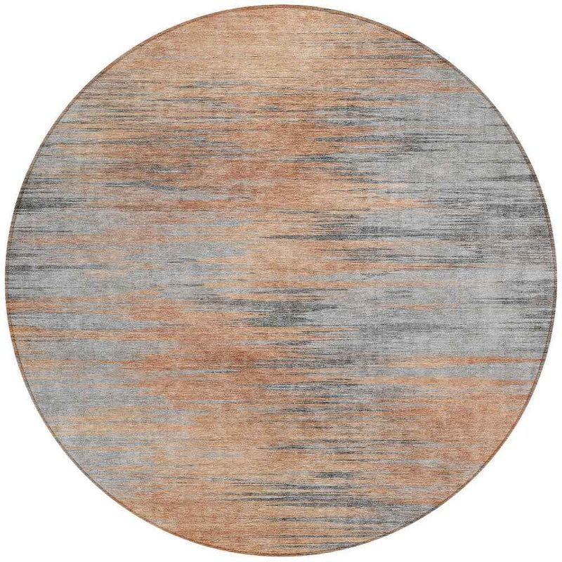 8' Salmon Gray And Charcoal Round Abstract Washable Indoor Outdoor Area Rug