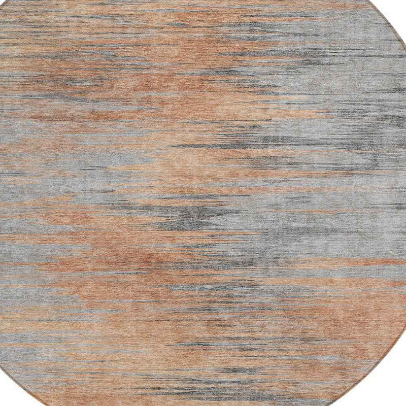 8' Salmon Gray And Charcoal Round Abstract Washable Indoor Outdoor Area Rug