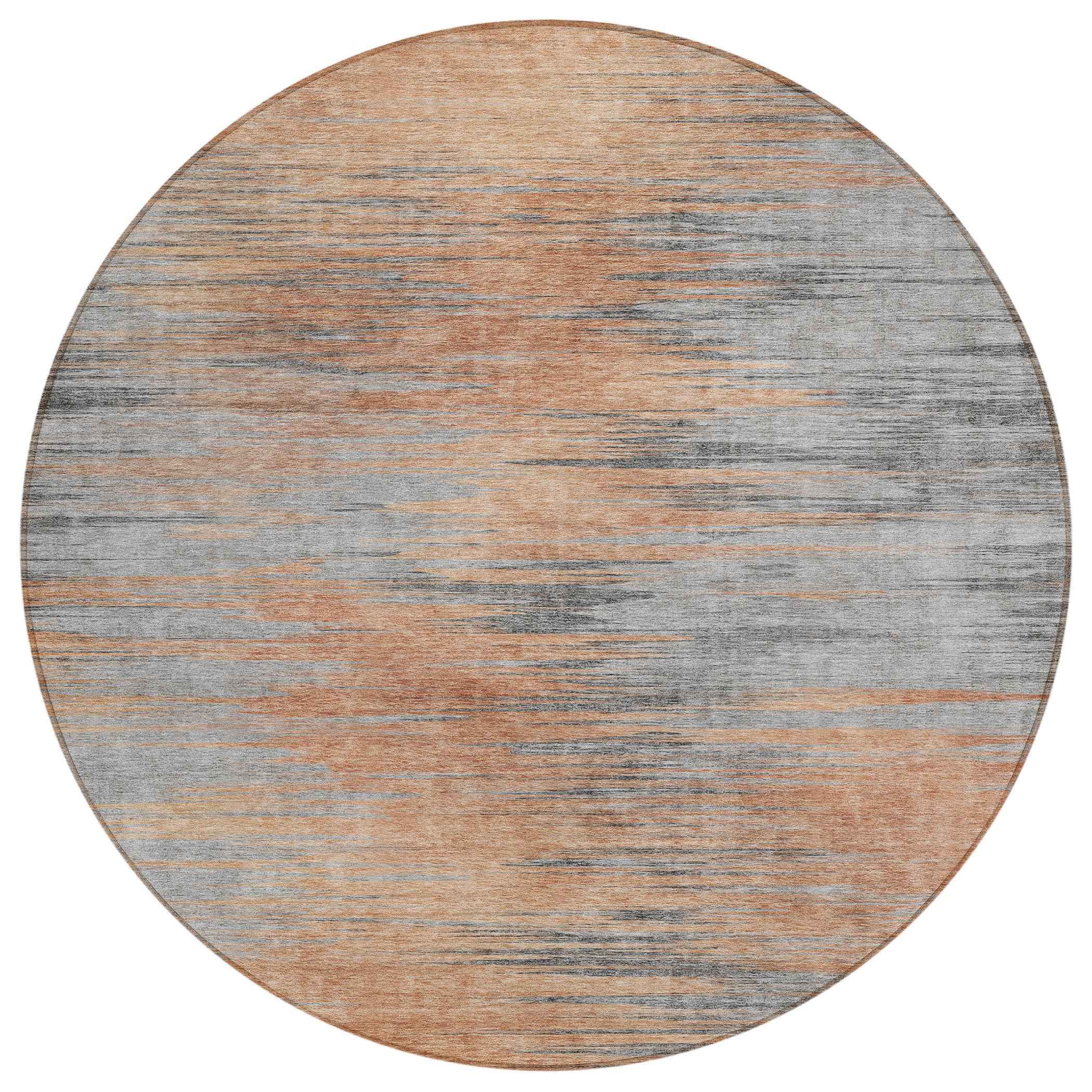 8' Salmon Gray And Charcoal Round Abstract Washable Indoor Outdoor Area Rug