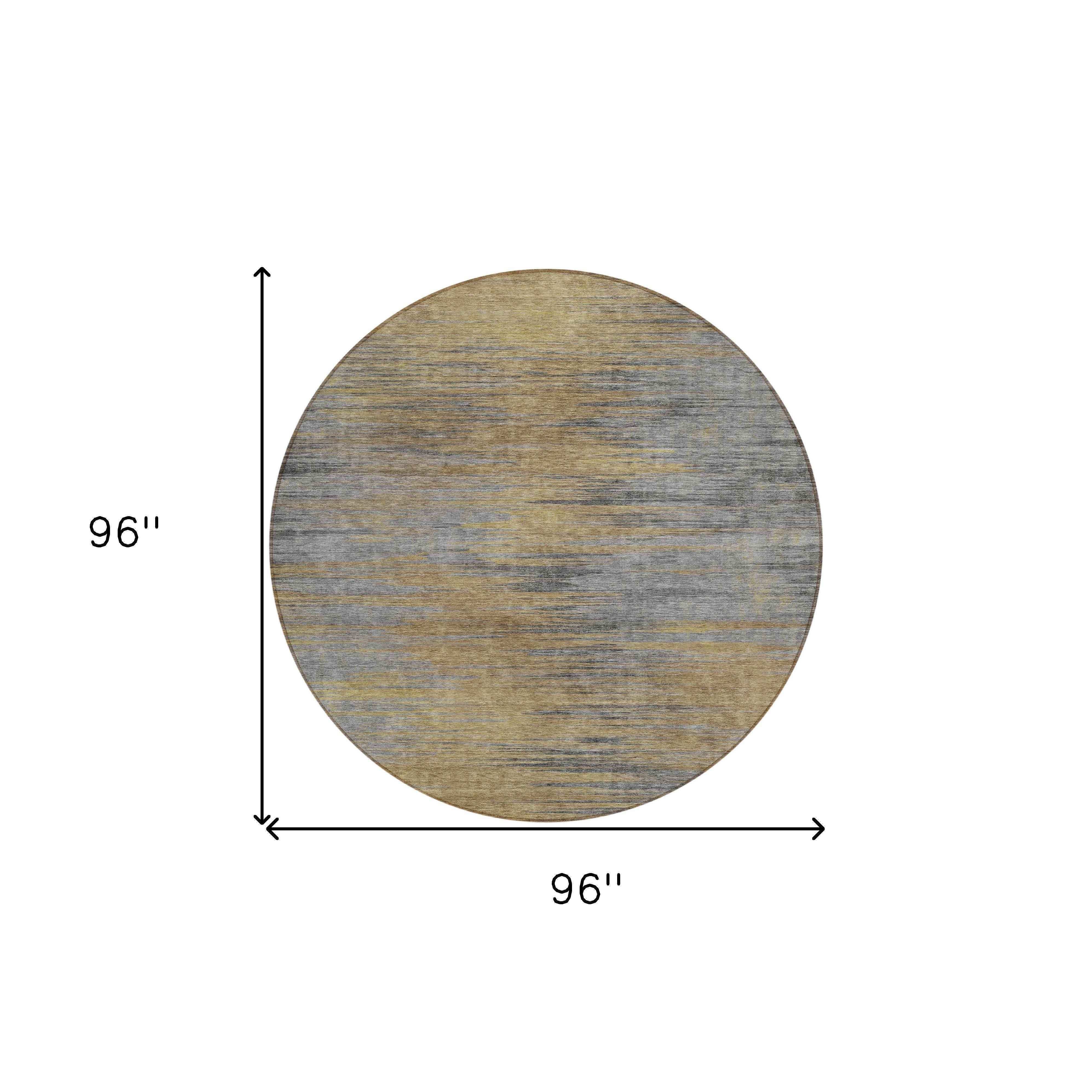 8' Brown Gold And Taupe Round Abstract Washable Indoor Outdoor Area Rug