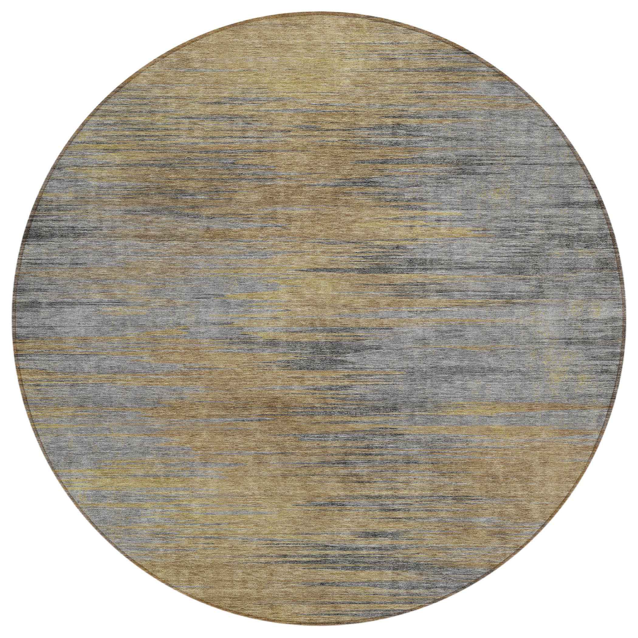 8' Brown Gold And Taupe Round Abstract Washable Indoor Outdoor Area Rug