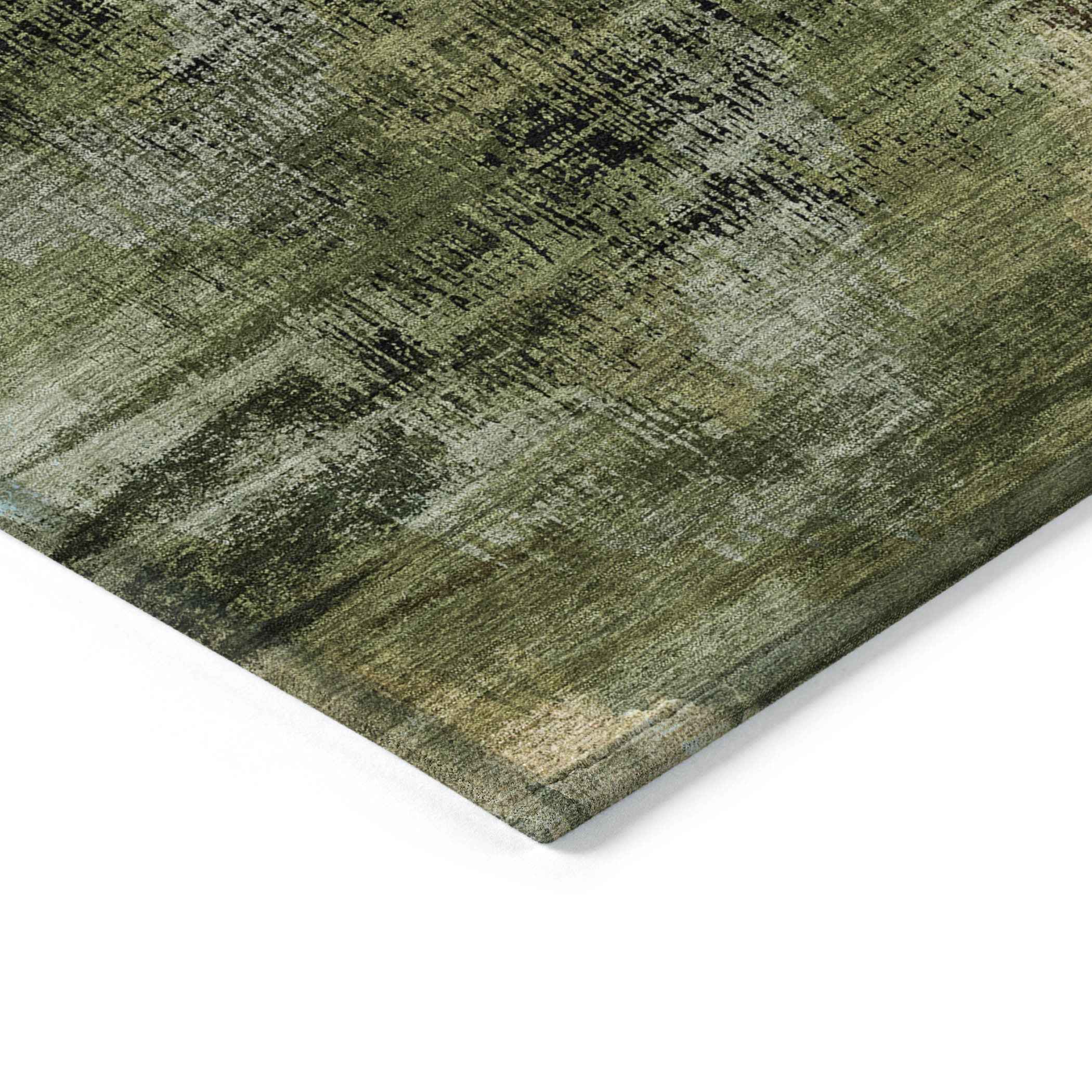 8' X 10' Olive Green And Gold Abstract Washable Indoor Outdoor Area Rug