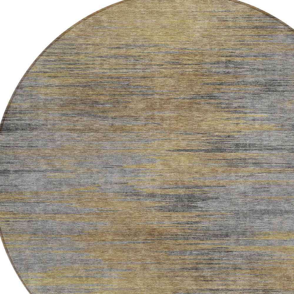 8' Brown Gold And Taupe Round Abstract Washable Indoor Outdoor Area Rug