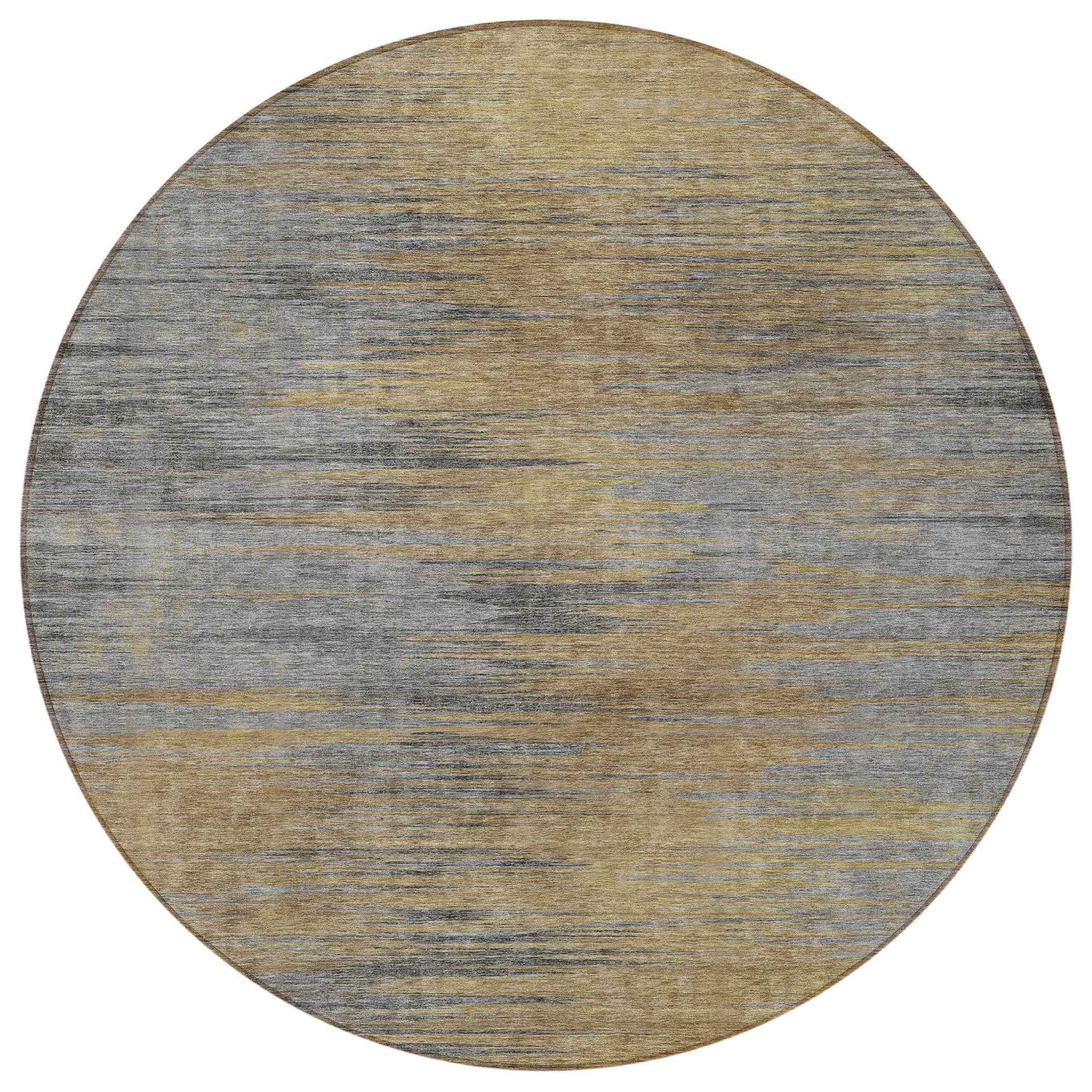 8' Brown Gold And Taupe Round Abstract Washable Indoor Outdoor Area Rug