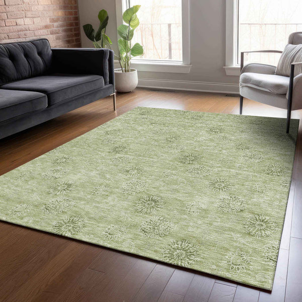 10' X 14' Sage And Artichoke Green Floral Washable Indoor Outdoor Area Rug
