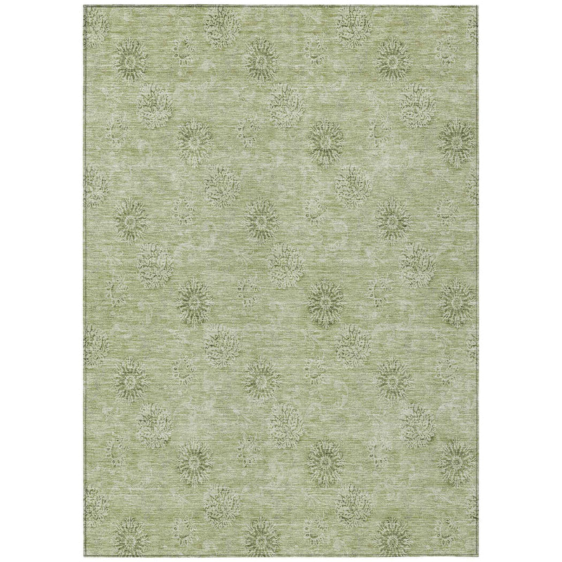 10' X 14' Sage And Artichoke Green Floral Washable Indoor Outdoor Area Rug