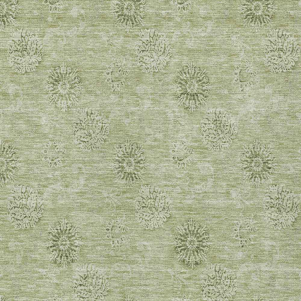 10' X 14' Sage And Artichoke Green Floral Washable Indoor Outdoor Area Rug