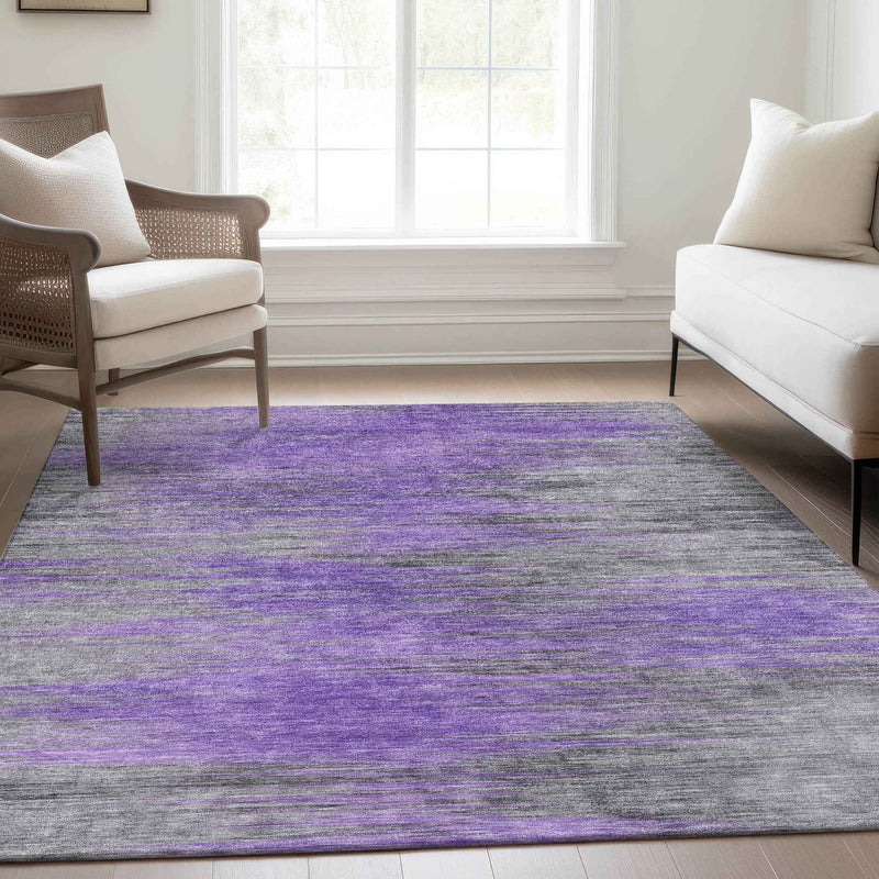 5' X 8' Purple Gray And Charcoal Abstract Washable Indoor Outdoor Area Rug
