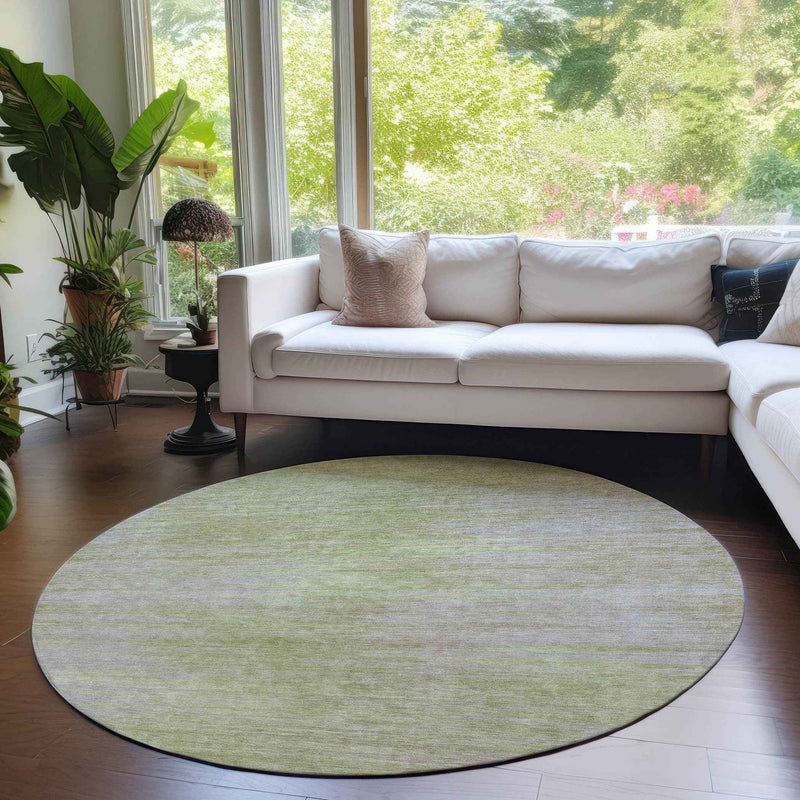 8' Sage And Artichoke Green Round Abstract Washable Indoor Outdoor Area Rug