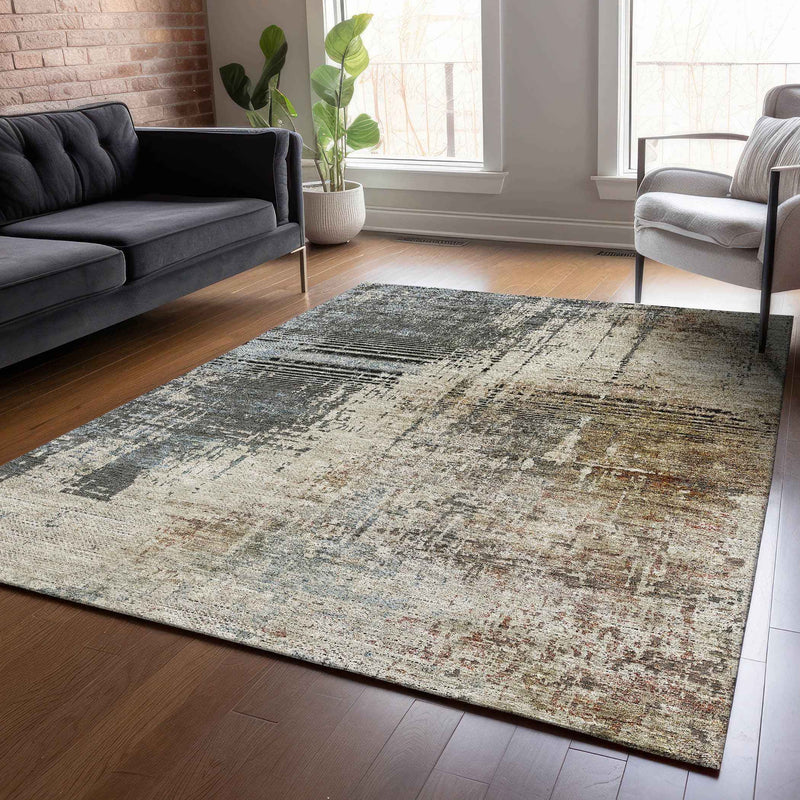 10' X 14' Beige Brown And Gray Abstract Washable Indoor Outdoor Area Rug