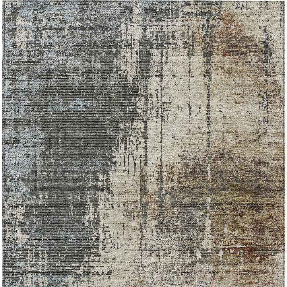 10' X 14' Beige Brown And Gray Abstract Washable Indoor Outdoor Area Rug