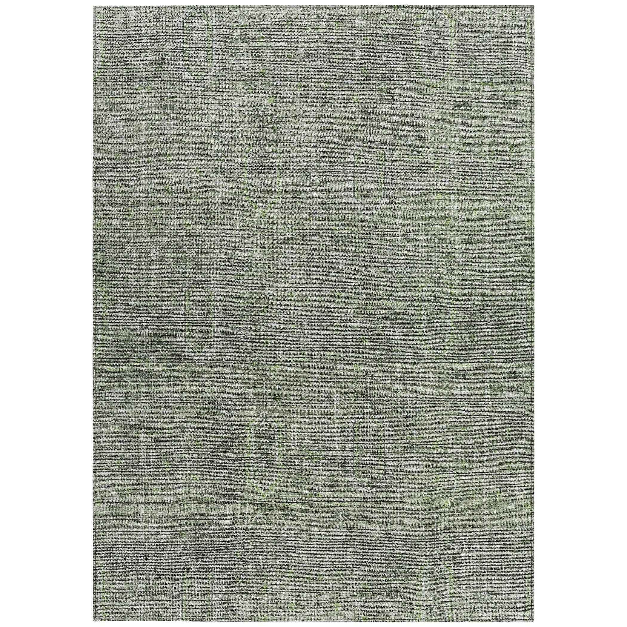 8' X 10' Fern Green And Gray Southwestern Washable Indoor Outdoor Area Rug