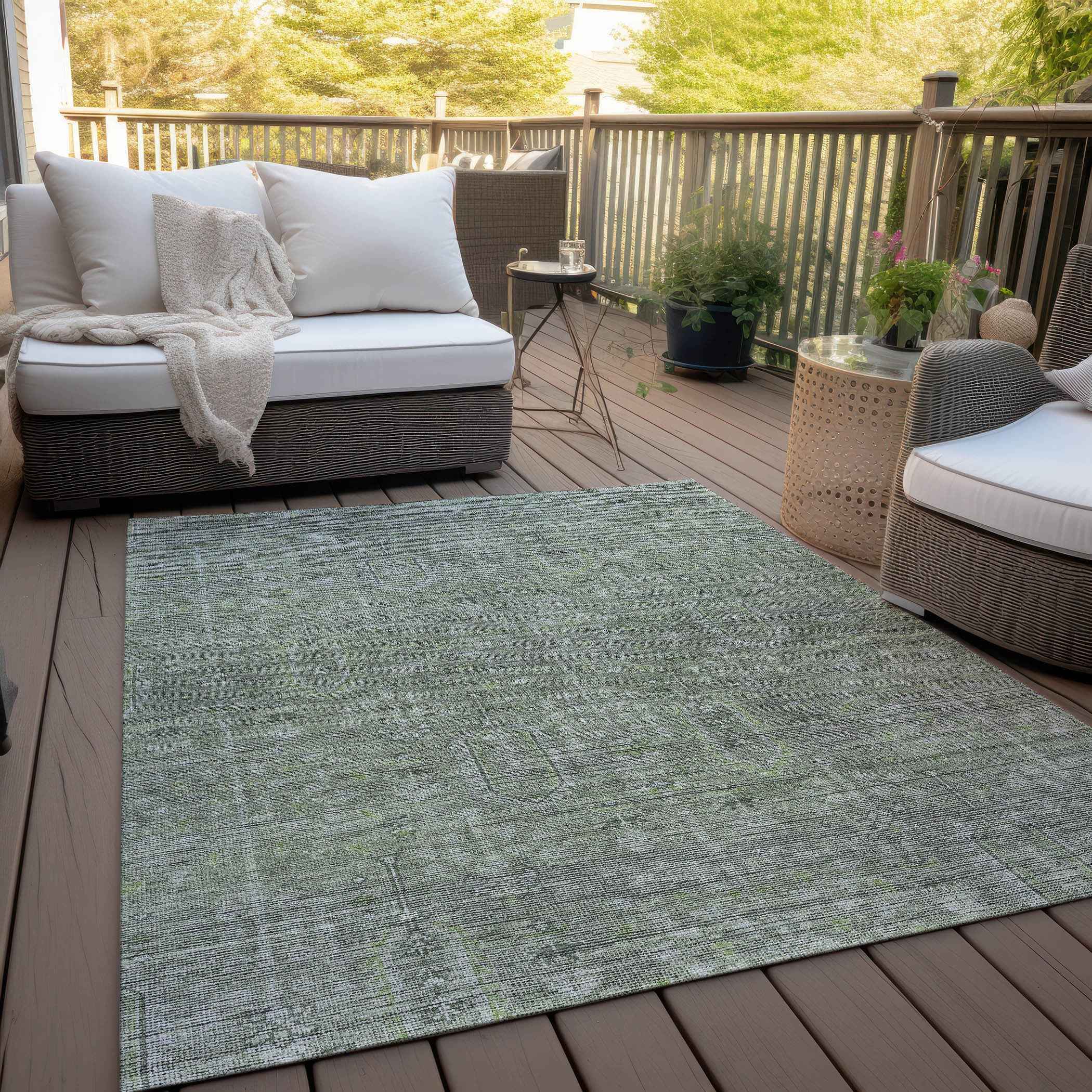 8' X 10' Fern Green And Gray Southwestern Washable Indoor Outdoor Area Rug