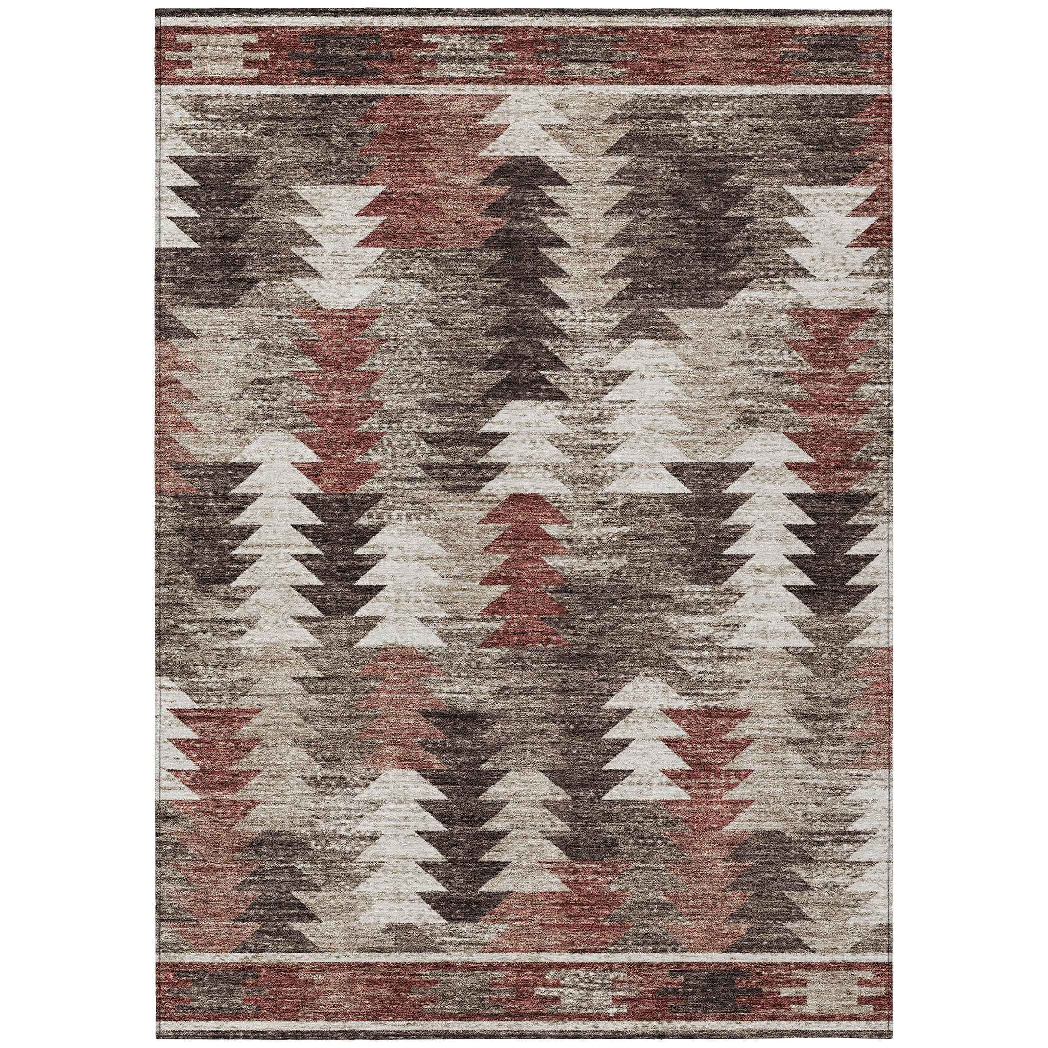 5' X 8' Brown And Ivory Southwestern Washable Indoor Outdoor Area Rug