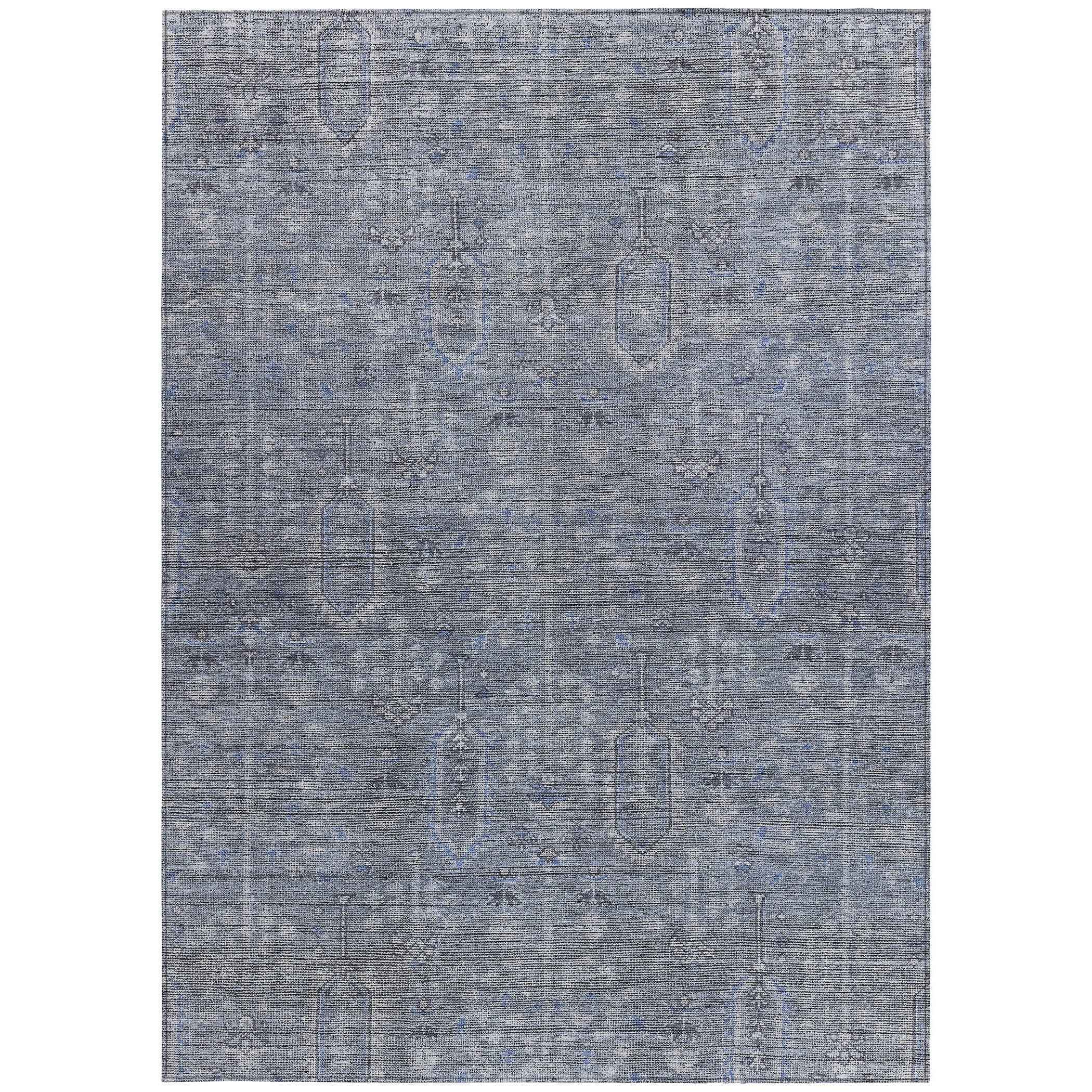 5' X 8' Navy Blue And Gray Southwestern Washable Indoor Outdoor Area Rug
