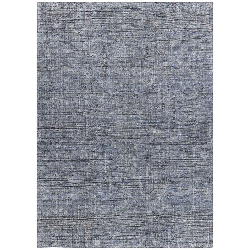 5' X 8' Navy Blue And Gray Southwestern Washable Indoor Outdoor Area Rug
