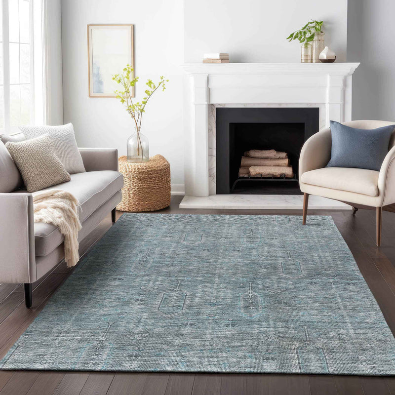 10' X 14' Teal Blue And Gray Southwestern Washable Indoor Outdoor Area Rug