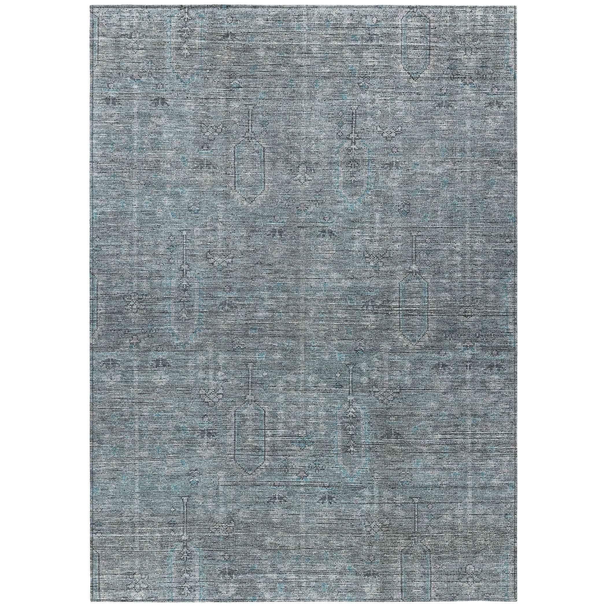 10' X 14' Teal Blue And Gray Southwestern Washable Indoor Outdoor Area Rug
