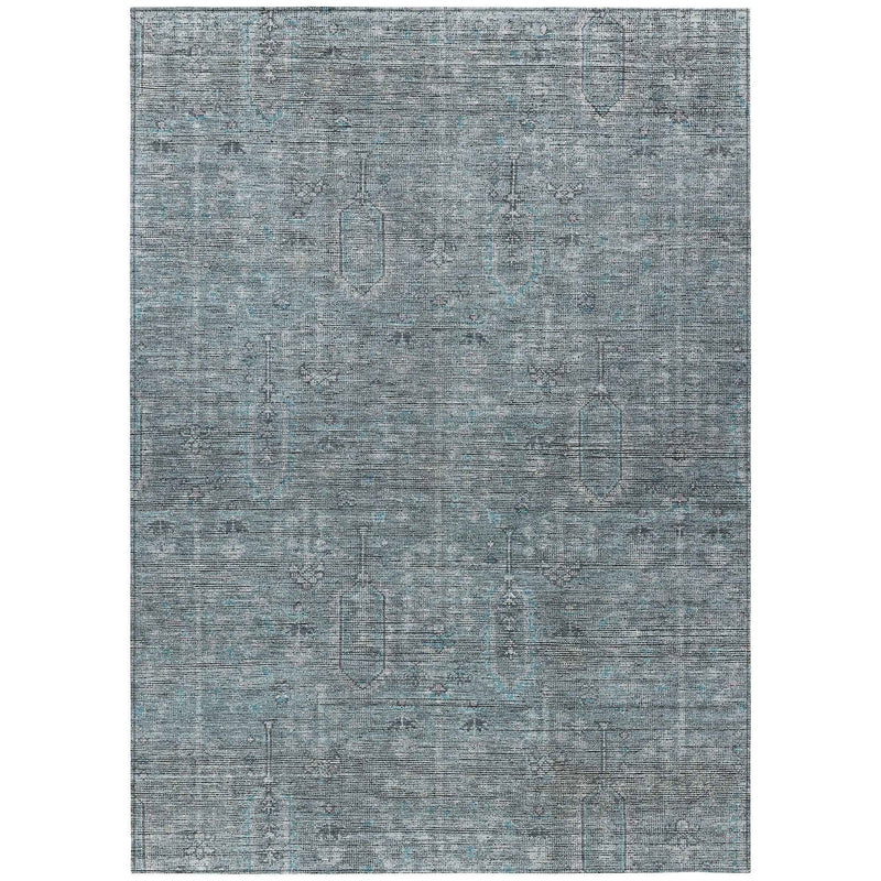 10' X 14' Teal Blue And Gray Southwestern Washable Indoor Outdoor Area Rug
