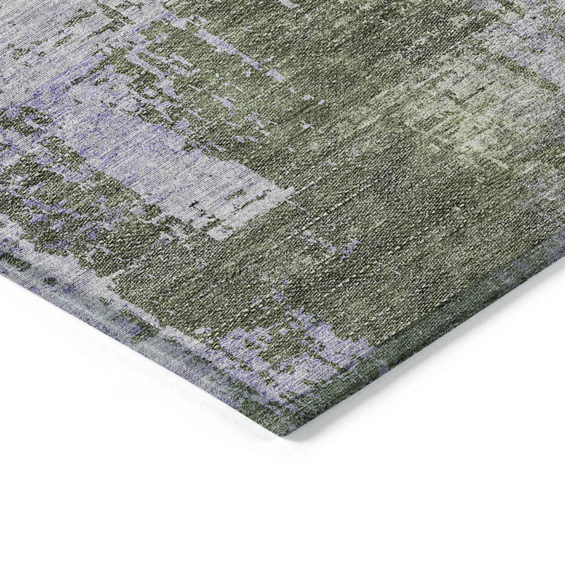 8' X 10' Olive Green And Purple Abstract Washable Indoor Outdoor Area Rug