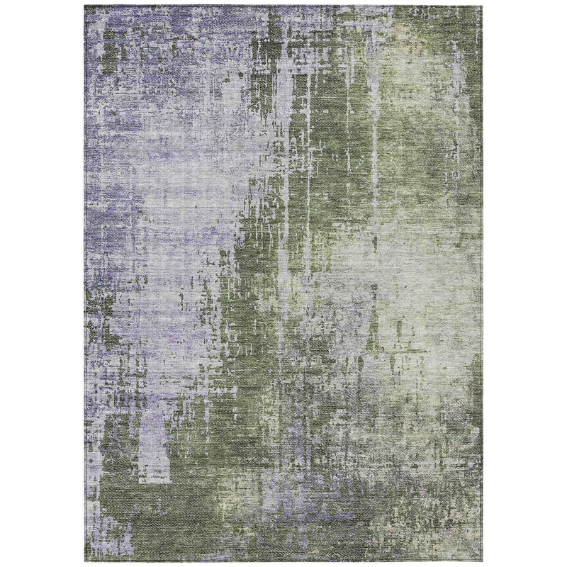 8' X 10' Olive Green And Purple Abstract Washable Indoor Outdoor Area Rug