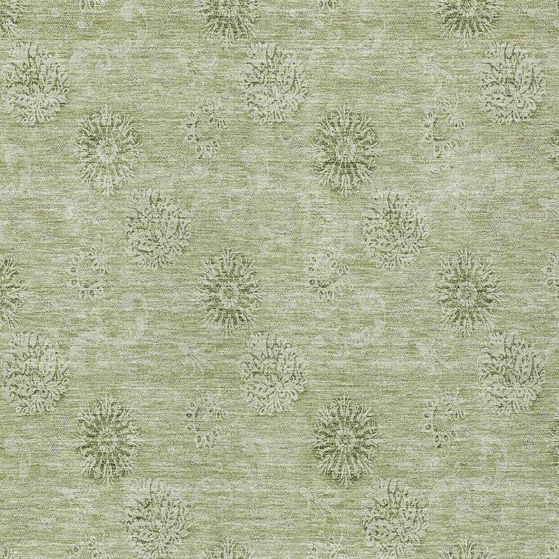 8' X 10' Sage And Artichoke Green Floral Washable Indoor Outdoor Area Rug
