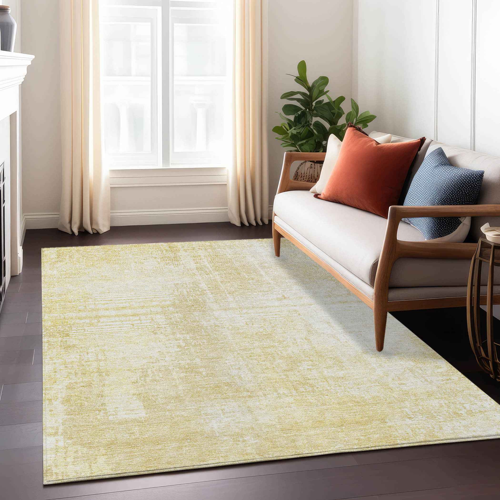 10' X 14' Gold Ivory And Beige Abstract Washable Indoor Outdoor Area Rug