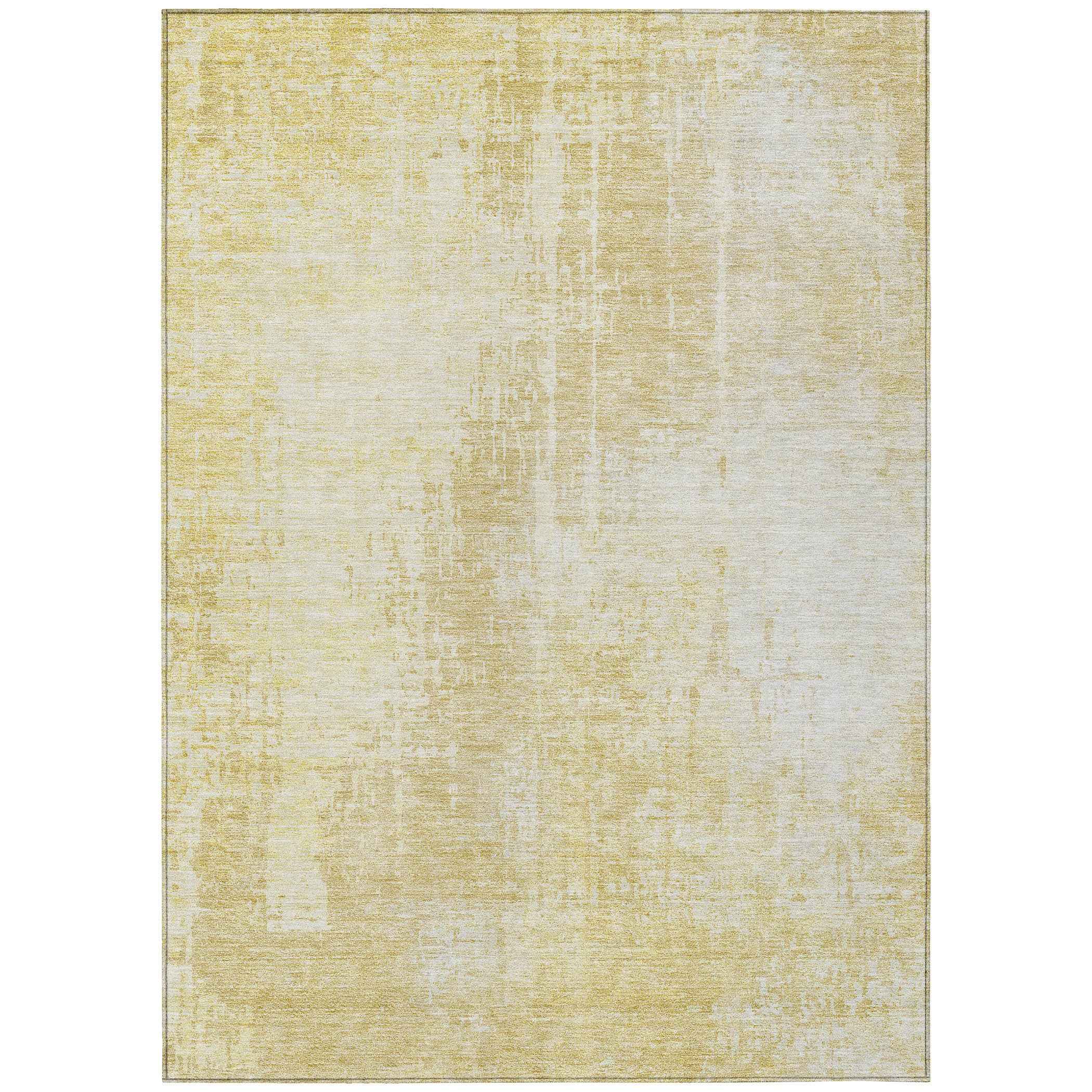 10' X 14' Gold Ivory And Beige Abstract Washable Indoor Outdoor Area Rug
