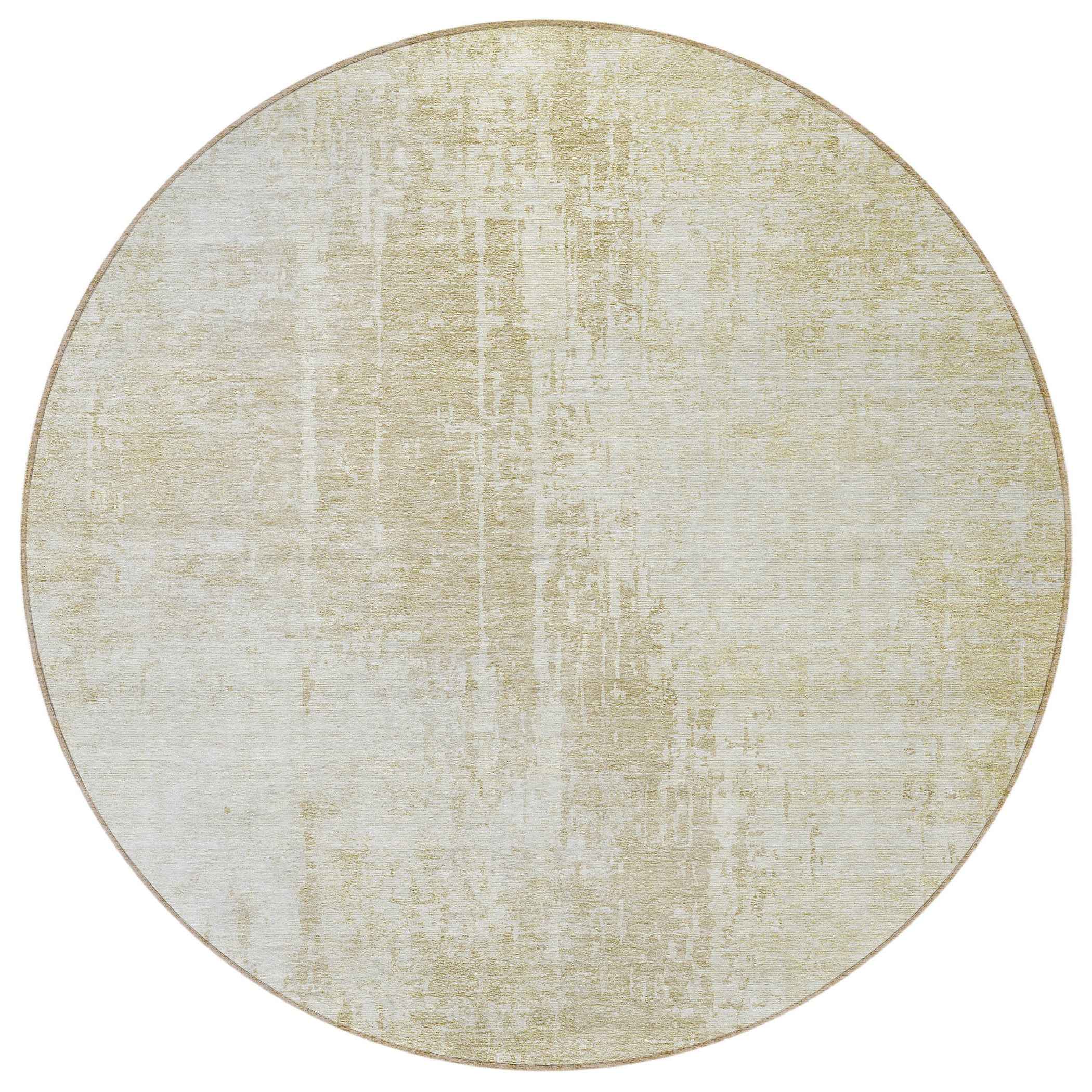 8' Beige And Taupe Round Abstract Washable Indoor Outdoor Area Rug