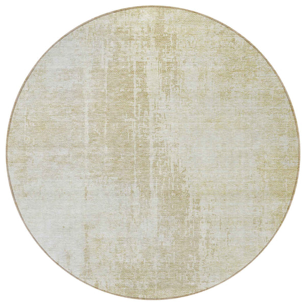 8' Beige And Taupe Round Abstract Washable Indoor Outdoor Area Rug