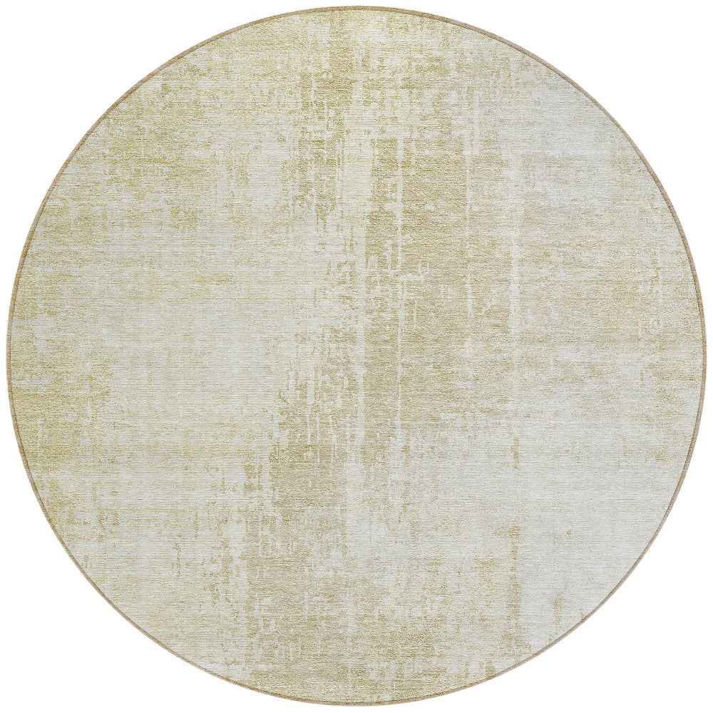 8' Beige And Taupe Round Abstract Washable Indoor Outdoor Area Rug