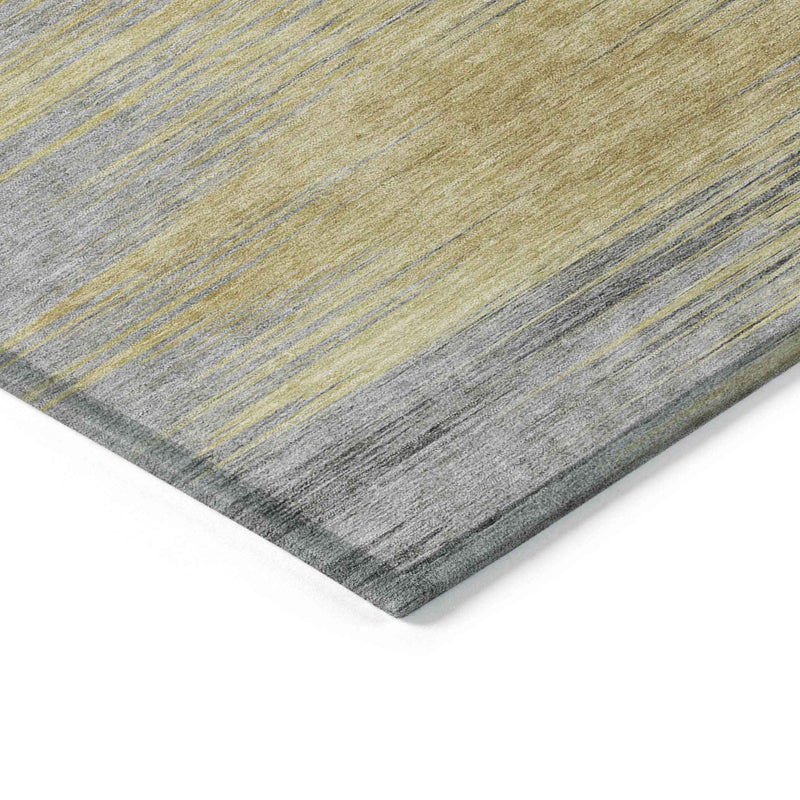5' X 8' Gold Gray And Charcoal Abstract Washable Indoor Outdoor Area Rug